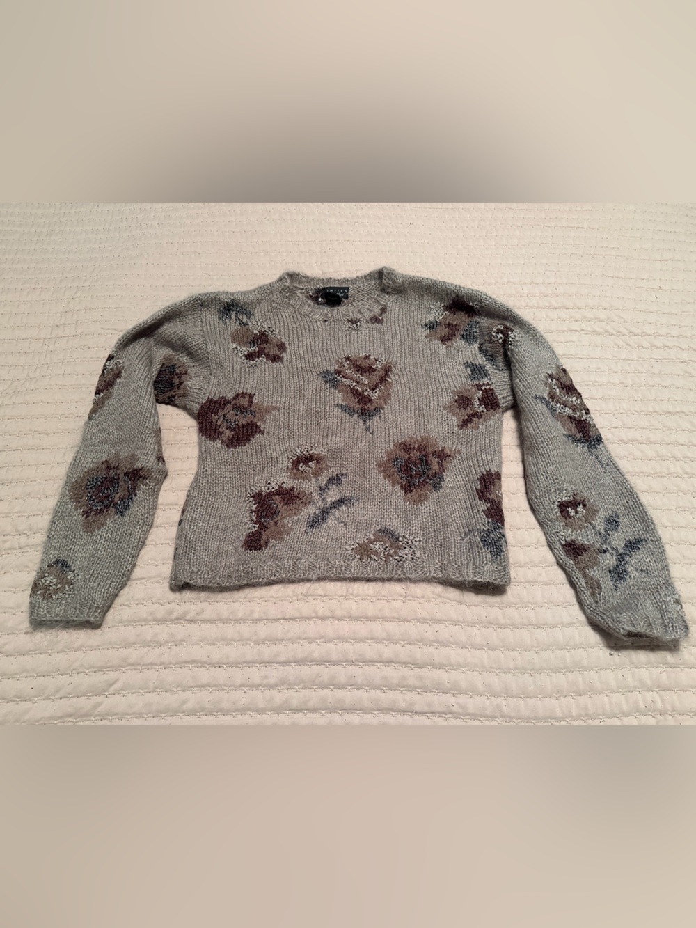 The Limited Gray Crewneck Sweater with Floral Accents